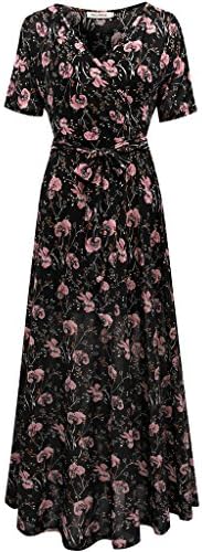 Mely Shine Women's Bohemian Summer Short Sleeve V Neck Long Beach Maxi Dress Black Medium