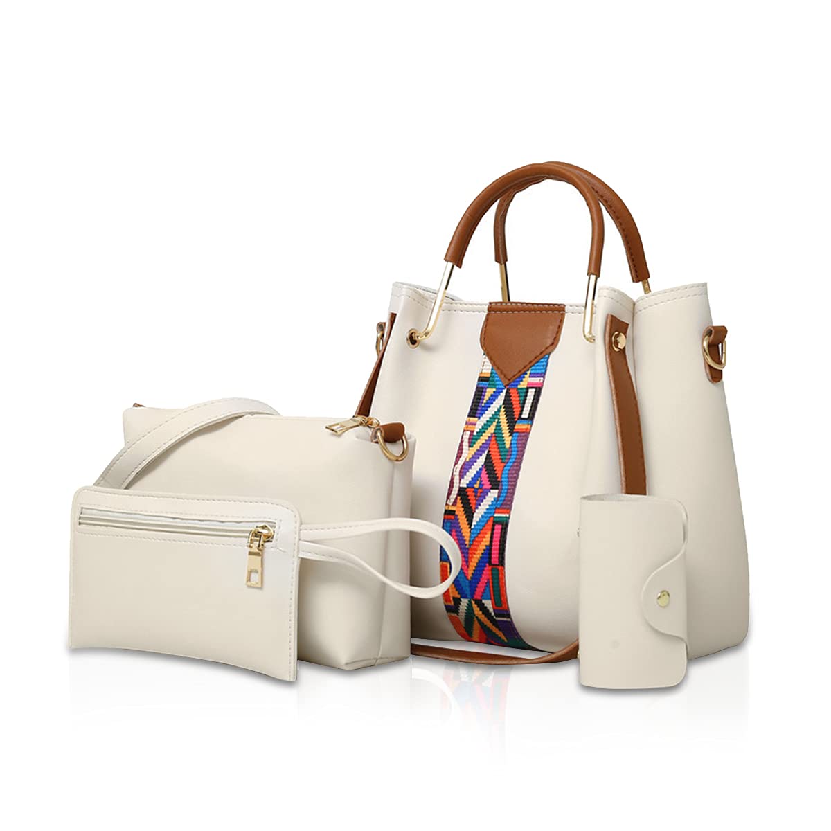 NICOLE&DORIS Women Handbags Shoulder bags 4 Pcs handbags for ladies Top-Handles crossbody bags purse wallet White