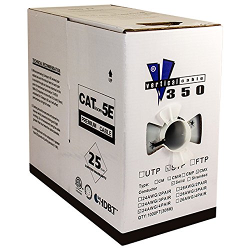 Vertical Cable CAT5E, Shielded Waterproof Tape, Direct Burial, 1000ft, Black, Bulk Ethernet Cable