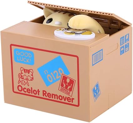 Amazon Com Wekity Coin Stealing Cat Piggy Bank Cute Grey Yellow