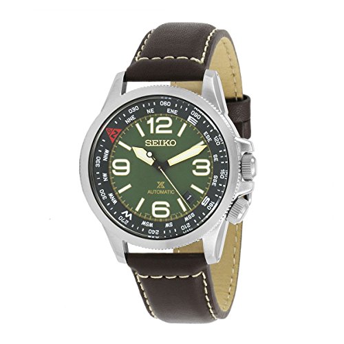 Seiko Men's Prospex 42mm Brown Leather Band Steel Case Hardlex Crystal Automatic Green Dial Watch SRPA77
