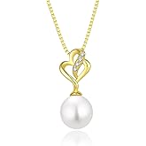 Vinoya 925 Sterling Silver Freshwater Cultured Pearl Pendant Necklace Heart Single Pearl Necklace for Women Heart Necklaces Jewelry