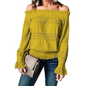 XYJD Lente en zomer vrouwen ronde hals lange mouwen losse kant één-schouder lange mouwen effen kleur blouse trui T-shirt…