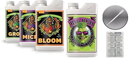 Advanced Nutrients pH Perfect Bloom Grow Micro 1 Liter and Big Bud 250mL with Conversion Chart and 3mL Pipette