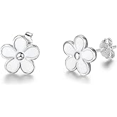 925 Sterling Silver White Small Daisy Flower Stud Earring