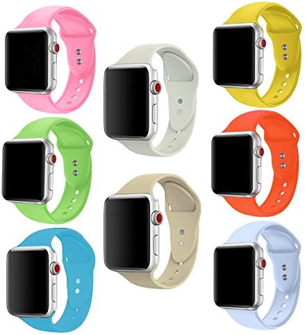 Smart Watch Bands for Apple Watch Band,Silicone Replacement Sport Strap Wristband for Apple Watch 38mm 42mm Series1, Series 2, Series 3, Edition, Nike+, S/M M/L Size (8Pack, 38mm-S/M)02