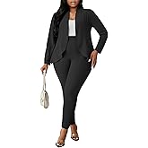 Aro Lora Womens Plus Size 2 Piece Outfits Pantsuits Long Sleeve Ruffle Irregular Hem Open Front Blazer Pant Set