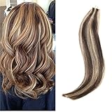 Ugeat 14 inch Remy Hair Extensions Highlight Color Brown Mixed Blonde Skin Weft Tape in Hair Extensions Silky Straight Human Hair Extensions