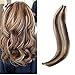 Ugeat 14 inch Remy Hair Extensions Highlight Colored Brown Mixed Blonde Skin Weft Tape in Hair Extensions Silky Straight Human Hair Extensions