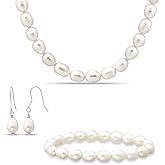 SEA OF ICE 925 Sterling Silver Freshwater Cultured Pearl Necklace Bracelet and Earrings Jewelry Set for Women