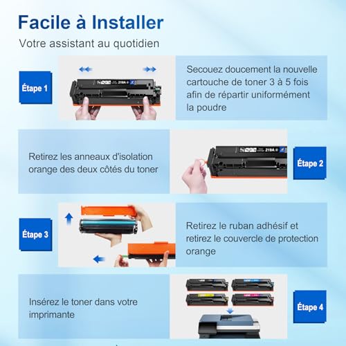 219A avec Puce Compatible pour HP 219A 219X Toner pour HP Color LaserJet Pro MFP 3302fdw 3302fdwg 3302sdw 3302sdwg 3302fdn 3302fdng 3202dw 3202dn W2190A W2190X (4-Pack, Noir Cyan Jaune Magenta)