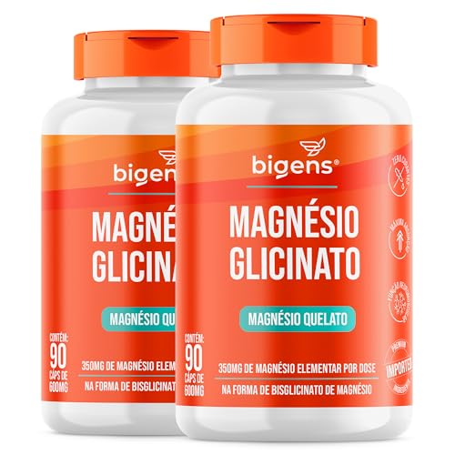Magnésio Glicinato, Quelato, 350mg de magnésio elementar, 90 Cápsulas, Bigens (Kit 2)