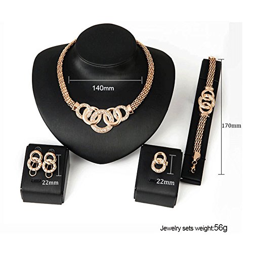 Spiritlele 4 PCS Crystal Jewelry Set Golden Chain Necklace Bracelet Ring Earrings Set For Women - Thumbnail 5