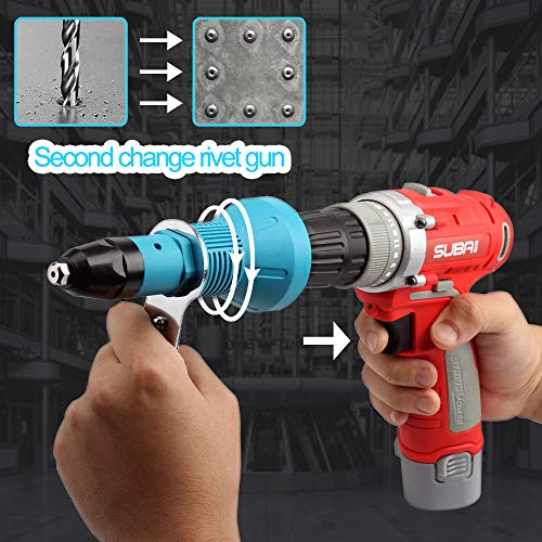 Cordless Drill Electric Rivet Gun Adapter-Professional Riveting Insert Nut Hand Tool Kit with 4pcs Convertible Head and 2pcs Wrench
