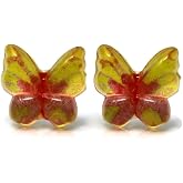 100% Metal Free Earrings on Plastic Posts for Sensitive Ears (Orange Butterfly)
