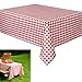 6 Pack Party Vinyl Tablecloth Red White Checkered Gingham Print - Size 108 Inch x 55 Inch