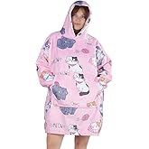 Queenshin Wearable Blanket Hoodie, Oversized Flannel Comfy Sweatshirt for Adults,Warm Cozy Hooded Body Blanket