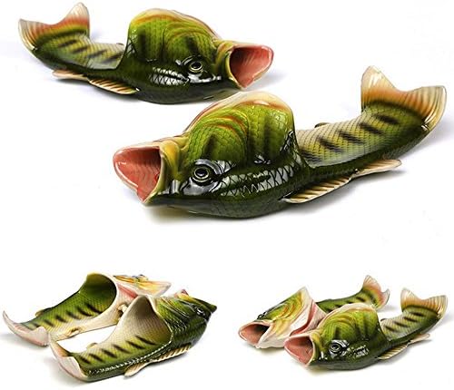 3 colors Fish slippers Beach Shoes Pool Non-slip Sandals Creative Hand painted Fish Slippers Men and Women Casual Shoe Beach and home use (green, woman (5.5-6)child（4.5）)