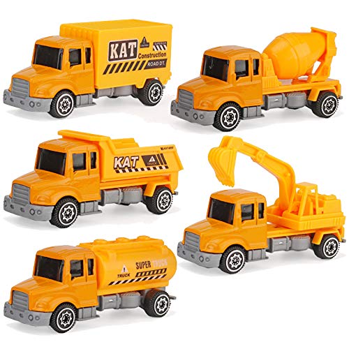EASTiii Die-cast Construction Truck Vehicle Car Toy Set Play Vehicles in Carrier Truck, , Baby Educational Toys Gift Boys Girls Children Over 3 Years Old (5pcs)