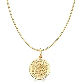 14K Yellow Gold St. Michael Pray For Us Religious Charm Pendant with 0.8mm Box Chain Necklace