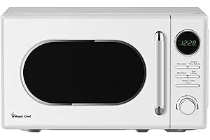 Magic Chef 0.7 Cubic Feet 700 Watt Classic Retro Touch Countertop Microwave with 10 Power Levels, 9 Auto Cook Menus, and Glass Turntable, White