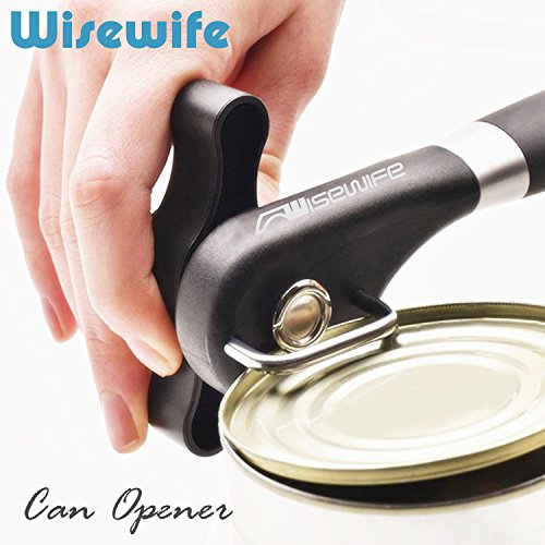 Manual Can Tin Opener Safety - Stainless Steel Ergonomic Anti Slip Design with Smooth Edge Side Cut No Sharp Cuts Can Opener - Lid Lifter That Won't Touch Food with Spoon and Fork Set