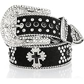MJFSGYO Rhinestone Belt Men, Y2k Belt with Rhinestone and Cross Crystal, Western Cowboy Fashion Punk Rock Goth Belts Clothes Accessories