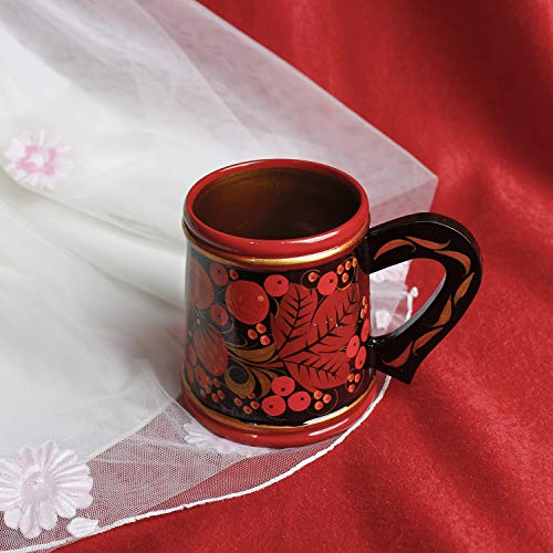 Khokhloma-Bierkrug-Hand-Made-in-Russland-Traditionelles-Geschirr-Vintage-Retro-Klassiker-Hohloma-gemalt-sowjetischen-Volkskunst-Geschenk-Naturholz-lackiert