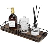 Pursura Bathroom Vanity Tray for Countertop Toiletries Perfume Makeup Soap Dispenser Toilet Tank, Kitchen Tray for Salt Spice, Decor Tray for Candle Nightstand Coffee 11.3”x 4.4” Brown-Black
