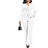 2 Piece Pant Suits for Women Dressy Business Casual Outfits Mesh Long Sleeve Blazer Wide Leg Pants Sets Office Work