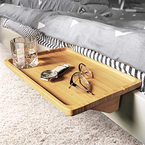 Bedside Tray Shelf,Bamboo Wooden College Dorm Room Bedside Tray with Phone Cable Slot,Bunk Bed Shelf for Top Bunk,Teens Nightstand for Bedroom