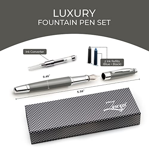 ZenZoi Fountain Pen Fine Nib Premium Grey Fountain Pen for Men, Women
