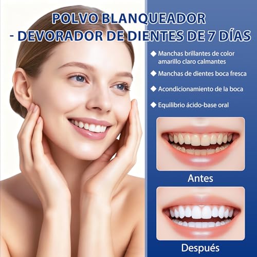 Blanqueador Dental Profesional,Polvos Blanqueadores Dientes,Blanqueamiento Dental Eliminación Profunda de Manchas,Eficaz Para Fortalecer Dientes y Encías,Suave Para Dientes Sensibles(Azul)
