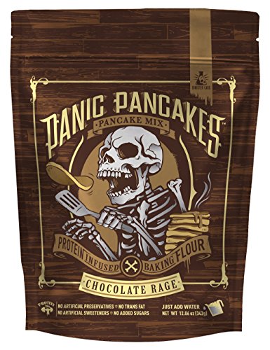 Panic Pancakes Chocolate Rage Complete Pancake & Waffle Mix by Sinister Labs - Decadent chocolate with whole grain oat flour and 20g protein per serving - No Added Sugar - 11.5 oz bag (1-Pack) - Thumbnail 7