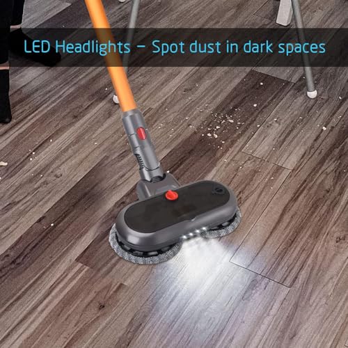 Electric Mop Attachment with Water Reservoir for Dyson V7 V8 V10 V11 V15 Vacuum Cleaners, LED Headlights, Automatic Cleaning Roller Brush for Sticky Messes and Pet Hair, for Hard Floors and Area Rugs