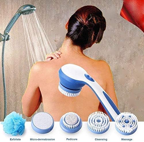 Jsn OFFER SALE 5-in-1 Electric Bath Spin Spa Massage Body Cleaning Shower Brush Waterproof Facial and Body Cleansing Sit with Long-Handle -White