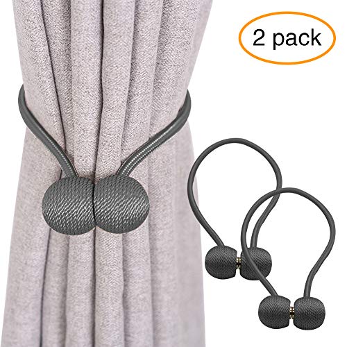 YOBAYE Magnetic Curtain Tiebacks, 2 Pack Drape Tie Backs Decorative Curtain Rope Holdbacks for Home Kitchen Office Window Drapes, No Drilling & Holes Required,Dark Grey