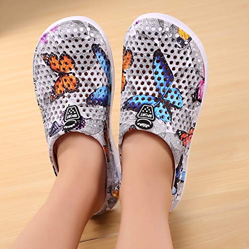 Peregrine Women's Mesh Breathable Sandal Quick-Drying Slippers Beach Slippers Non-Slip Garden Sandals Clogs Mules Shoes Butterfly Gray 40