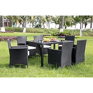 Plastic Rattan Dining Set 6 Seater Black