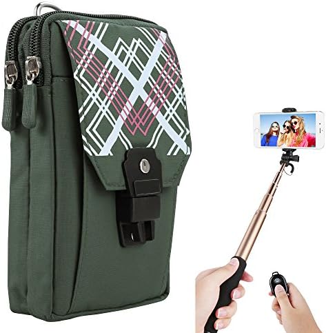 Olive Green Carrying Pouch for Huawei Honor 9 Lite 5.65in / Enjoy 7s / Ascend XT2 5.5in / Nova 2s 6.0in / Mate 10 Porsche Design / Maimang / Elate 4G / P9 Lite 2017 + Selfie Stick