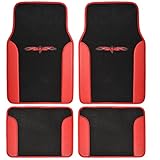 BDK A Set of 4 Universal Fit Plush Carpet with Vinyl Trim Floor Mats For Cars Truck SUV - Universal Fit (Red)