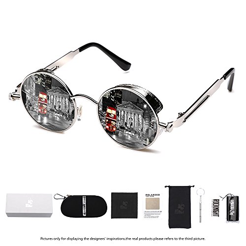 Rocknight Gothic Steampunk Polarized Full Metal Round Frame Sunglasses UV Protection silver & silver