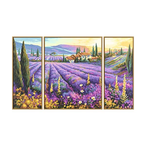 Schipper 609260604 Malen nach Zahlen, Lavendelfelder - Bilder malen für Erwachsene, inklusive Pinsel und Acrylfarben, Triptychon, 50 x 80 cm – Bild 4