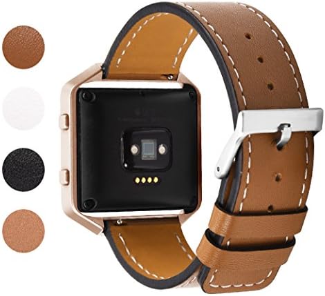 Soulen Compatible Fitbit Blaze Leather Band with Frame, Fitbit Blaze Leather Band with Metal Frame Small & Large Women Men for Fitbit Blaze Fitness Watch
