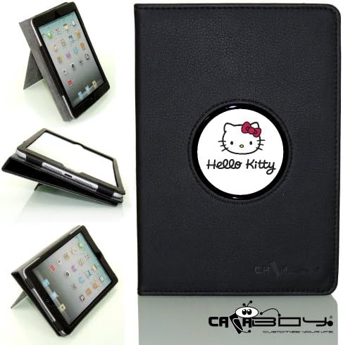 New 2014 SMART SLEEP Apple Ipad Air 2 black leather Case By Calaboy- Interchangeable Design - Personalized Picture Frame w Hello Kitty Logo (C22)