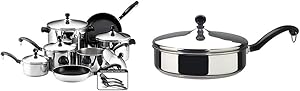 Farberware Classic Stainless Steel Cookware Pots and Pans Set, 15-Piece,50049,Silver & Classic Stainless Steel Saute Fry Pan with Lid, 2.75 Quart, Silver