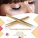 Straight & Curved Tweezers 2 Pieces Eyelash Extension Tweezers Set Stainless Steel Tweezers Lash Extension Tweezers Eye Makeup Tools (Gold)