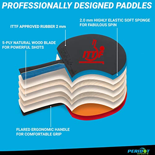 Peridot Sports Ping Pong Paddles Set of 4, Table Tennis Paddles and Balls, 4 Premium Pro Paddles with ITTF Approved… - Image 3