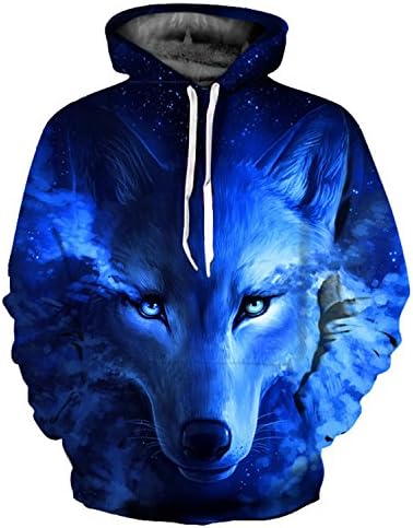Dayon 15D Hoodie Sweatshirts Men Women Green Wolf Space Galaxy New Blue L