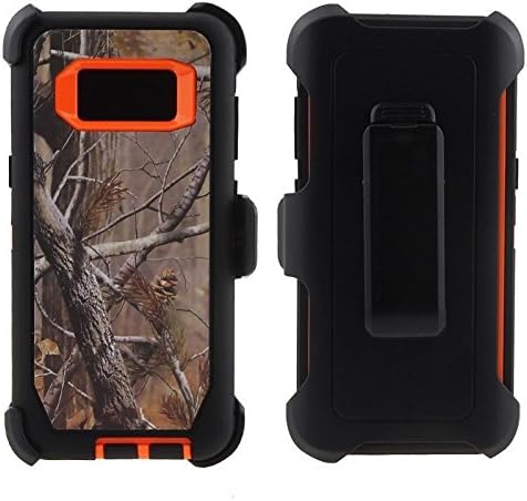 Galaxy S8 PLUS Case, 3-Layer Protection Military Grade Rugged Shockproof Defender Case for Samsung Galaxy S8+ Models (With Belt Clip Holster) (Woodland Camo/Orange)
